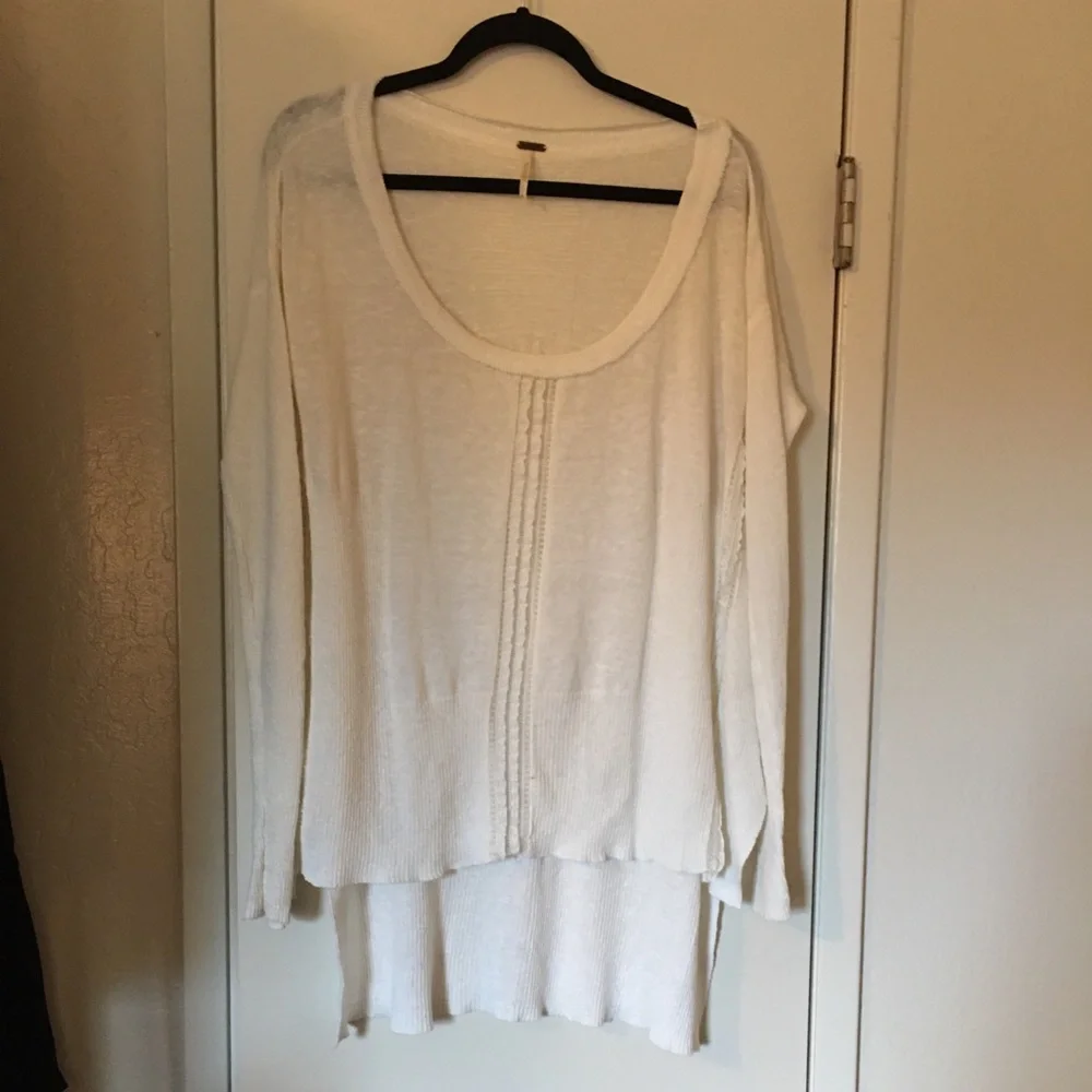 Free People Ivory Knit And Lace Sweater